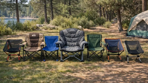 Camping Stühle verschiedener Hersteller nebeneinander aufgestellt